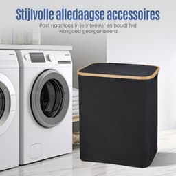 Muntel® Dubbele Wasmand | Was Sorteerder | Met Deksel | 100 Liter | Zwart — thumbnail 5
