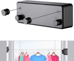 Retractable Clothesline for Indoor and Outdoor Use | Heavy Duty Drying Line with Wall Mounted Rack | Prevents Sagging with Lock Feature — thumbnail 1