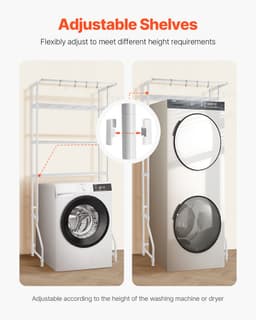 Opbergrek Boven Wasmachine En Droger, 3-Laags Wasrek met Kledingstang En Haken, Verstelbare Enkelrijige Planken voor Ruimtebesparende Organisatie Van De Wasruimte, Wit — thumbnail 5