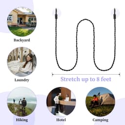 Drooglijn voor kleding, extern elastiek, draagbare reiswaslijn, uittrekbare waslijn met haken en zuignappen, kampeeraccessoires, geschikt voor kamperen binnenshuis met het gezin — thumbnail 4