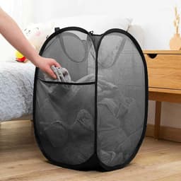 Opvouwbare wasmand - 60 x 36 cm - Wasmand - Mesh - Ademend - Duurzaam - Wassorteerder - Wasbox - Kledingorganizer - Mesh pop-up wasmand met draagbare, duurzame handgreep - voor opslag - Wasmand - Wasmand voor vuile was - Opbergmand - Zwart - Draa — thumbnail 2
