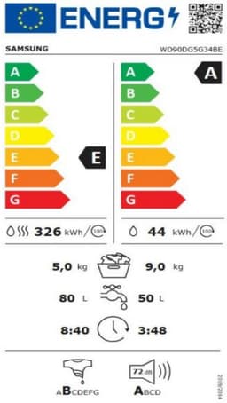 Samsung WD90DG5G34BELE | Was-droogcombinatie | 9 kg wassen – 5 kg drogen | EcoBubble™ | AirWash | AI Control | SmartThings | Stoomfunctie — thumbnail 2
