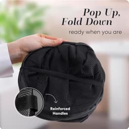 Wasmand - Opvouwbare waszak van mesh - Opvouwbare wasmand - Met handvat en zijvakken - Opvouwbare speelgoedorganizer, Perfect voor kinderkamers, studentenhuizen, reizen - Zwart — thumbnail 5