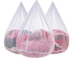 3 stuks waszakken - Net waszakken - Sluiting met trekkoord - Wasmachinenet - Waszakken - Geschikt voor delicate kleding, lakens, speelgoed - Duurzaam - 1 fijn gaas - 2 grof gaas - 50 x 60 cm - Wit