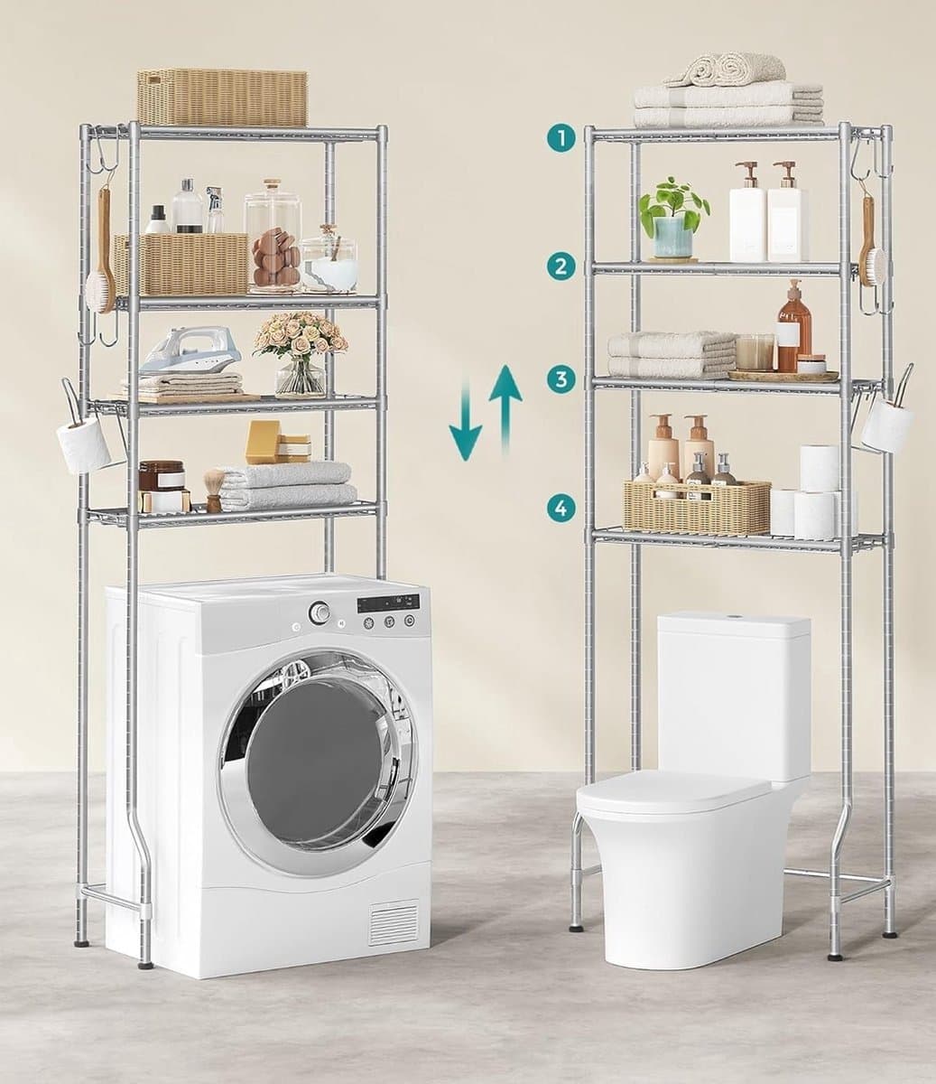 QPFO® Wasmachine Ombouw Rek – Metalen Opbergrek Duifgrijs – Ruimtebesparend Wc Meubel – 30x63x176 cm — afbeelding 1