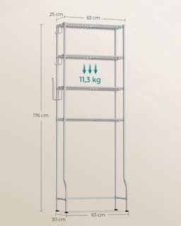 QPFO® Wasmachine Ombouw Rek – Metalen Opbergrek Duifgrijs – Ruimtebesparend Wc Meubel – 30x63x176 cm — thumbnail 4