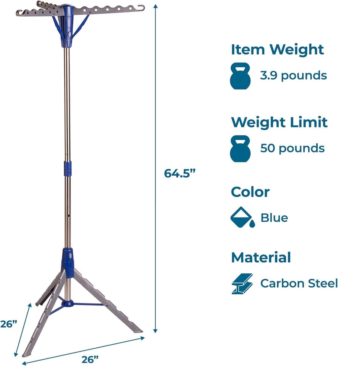 Famanu - Staande droger, blauw, grijs, wasdroger (660 mm, 660 mm, 1638 mm, 1 stuk) — afbeelding 1