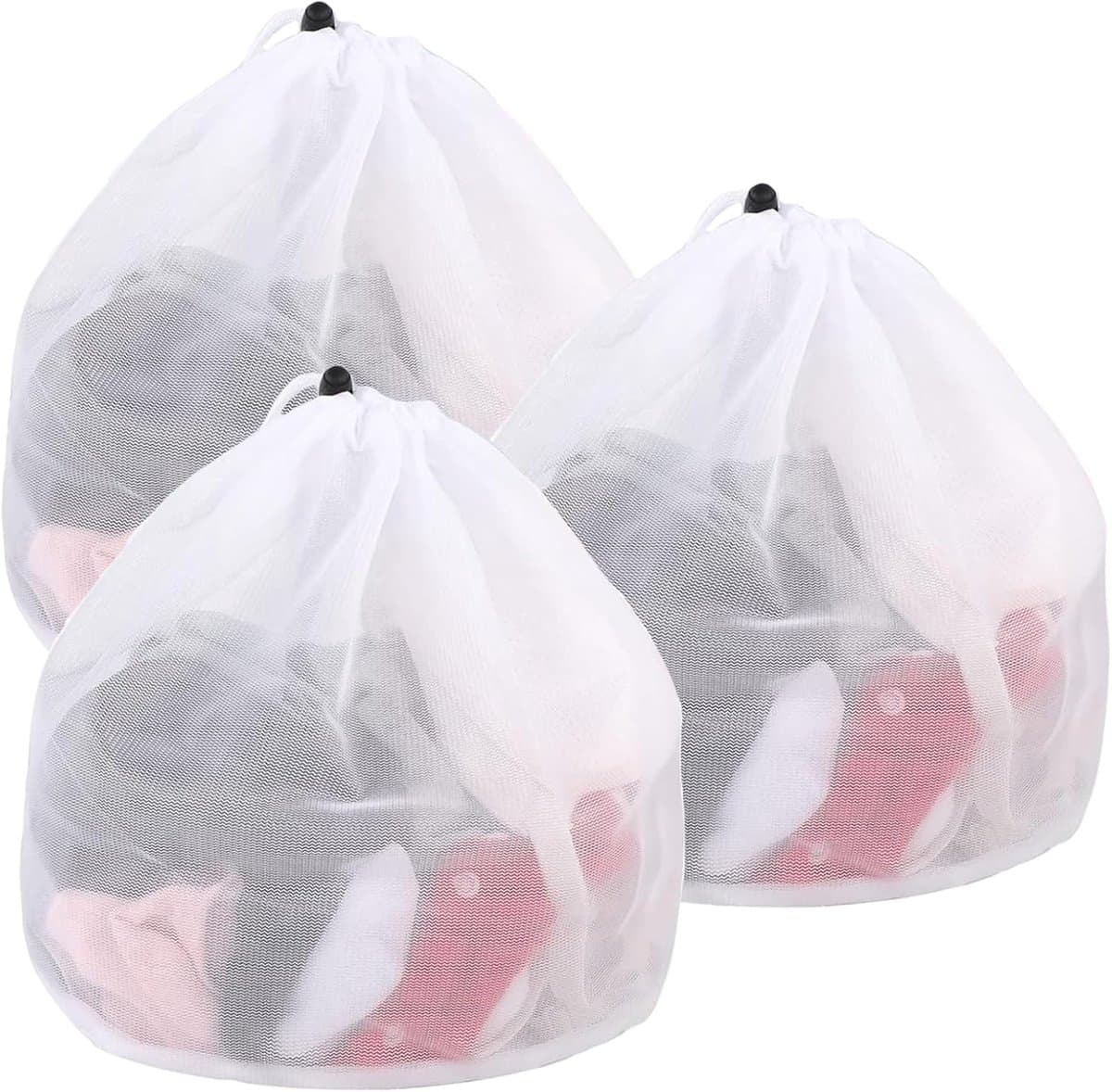 Netwaszakken - 3 Stuks - 40x50cm - Wasnet Waszak - met Trekkoord - Herbruikbare - Wasnetten voor Wasmachine - Wasnetten - Waszakjes - Kledingzakjes - Herbruikbare - Travel Organizer - Geschikt voor Babykleding, Bh's, Ondergoed, Sokken, Shirts - Wit — afbeelding 1
