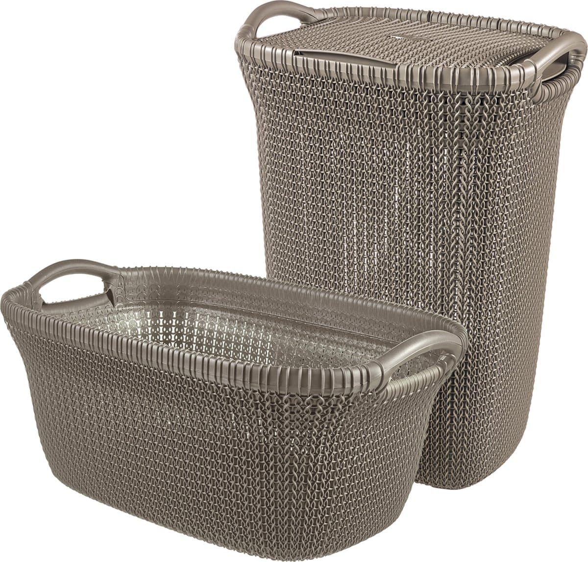 Curver Knit Wasmand met deksel 57L + Wasmand 40L - Bruin — afbeelding 1