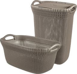 Curver Knit Wasmand met deksel 57L + Wasmand 40L - Bruin — thumbnail 1