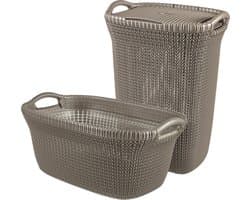Curver Knit Wasmand met deksel 57L + Wasmand 40L - Bruin — afbeelding 1