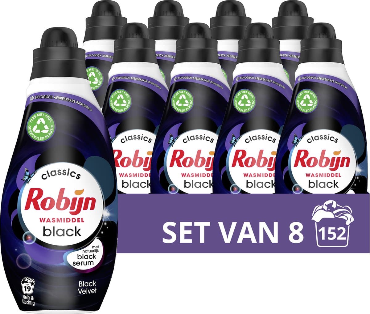 Robijn Klein & Krachtig Classics Black Velvet Vloeibaar Wasmiddel - 8 x 19 wasbeurten - Voordeelverpakking — afbeelding 1