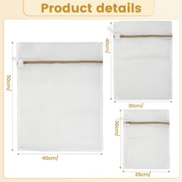 Set van 3 katoenen waszakken, fijne mesh wasbeschermers met rits voor delicate was, ideaal voor bh's, ondergoed en sokken, verkrijgbaar in 3 maten (25 x 30 cm, 30 x 40 cm, 40 x 50 cm) — thumbnail 4