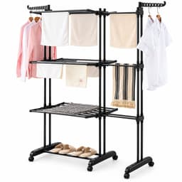 Bliss & Beyond Droogrek - Droogtoren - Wasrek - 170cm hoog - 3 laags - Verstelbare breedte 75-132cm - Ruimtebesparend - Zwart — thumbnail 1