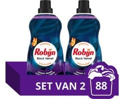 Robijn -Vloeibaar Wasmiddel - Klein & Krachtig - Black Velvet - 2 flessen- 88 wasbeurten - Voordeelverpakking
