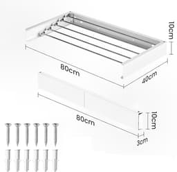 Wasdroogrek - Wandgemonteerd Wasdroogrek - Uitschuifbaar Droogrek - Opvouwbaar Wasdroogrek - 5 Aluminium Staven — thumbnail 3