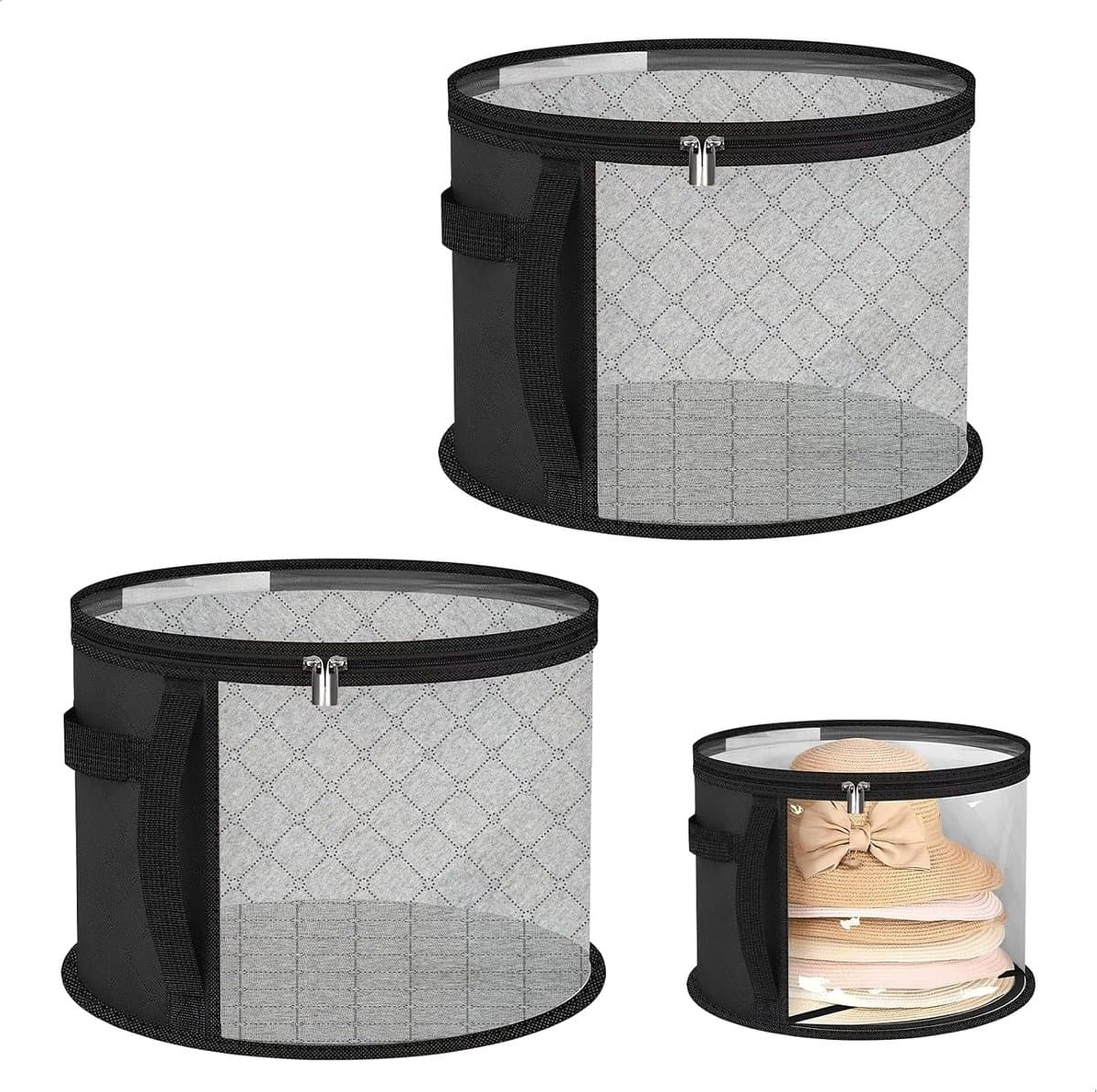 Ronde hoedenkist met 2 vakken, deksel en ritssluiting, 42 × 28 cm. Ideale opbergkist voor ronde hoeden, perfect voor reizen en evenementen — afbeelding 1