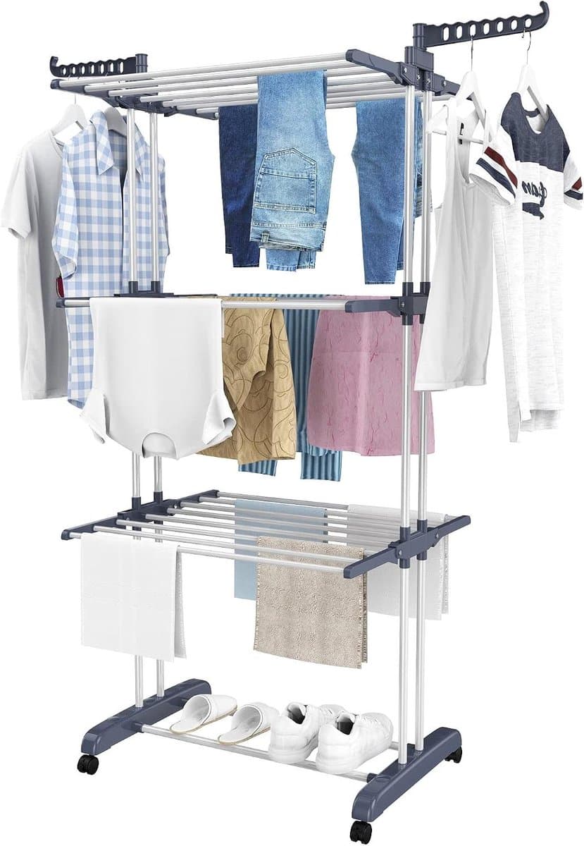Opvouwbaar Wasrek - Droogrek Verticaal - Kleding Drogen - Met Wielen - 172 cm Hoog - Grijs — afbeelding 1
