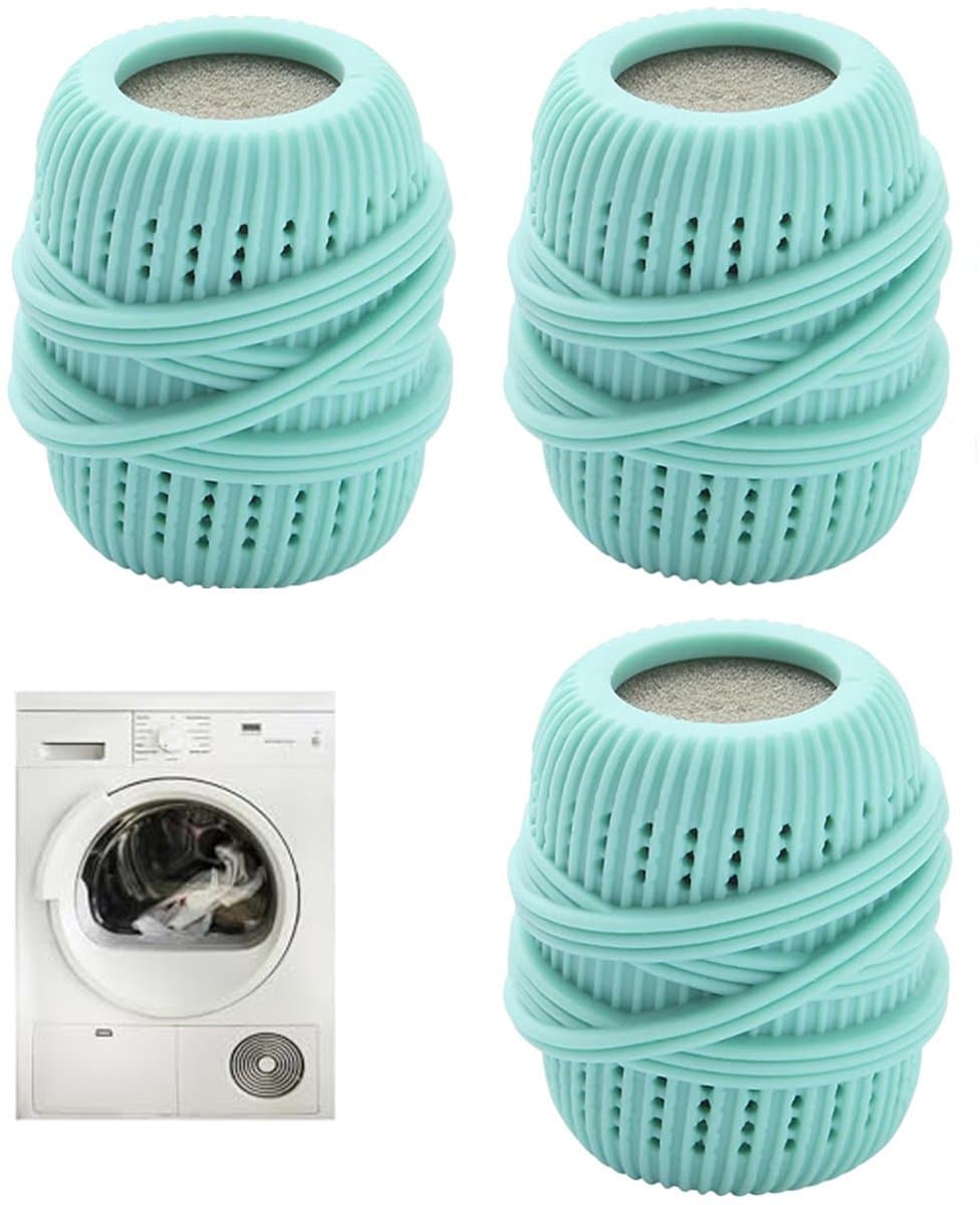 3-stuks Wasballen voor de wasmachine - Vloeibare vlekverwijderaarballen - Vlekverwijderende en reinigende ballen - Verwijdert dierenharen - 4,5*4,5*7 cm - Geschikt voor gebruik in de wasmachine met wasverzachter en andere vloeistoffen - Groen — afbeelding 1