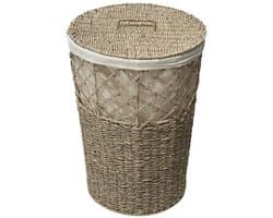 Rieten Wasmand - Wasmand van Riet - Laundry Basket - Met Uitneembare Katoenen Waszak - Voor Wasgoed & Kleding - Max. 30 kg - 41 Liters - Rond - Ø38 x 55 cm - Bruin