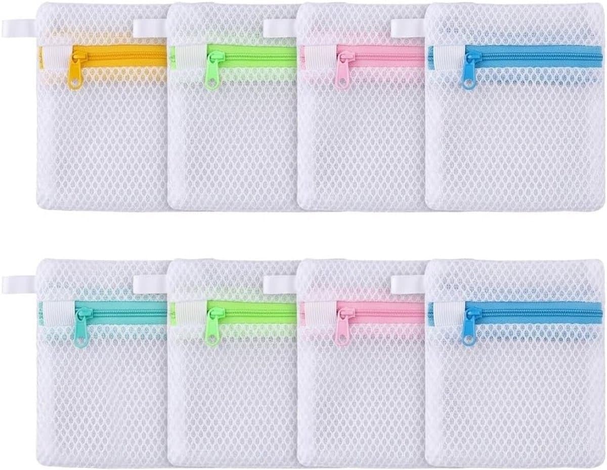 8 Stuks Mini Waszak Met Rits – Mesh Wasmachine Zak Voor Ondergoed, Sokken En Wasparels — afbeelding 1