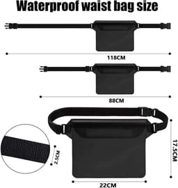 3-delige waterdichte tas, waterdichte heuptas met verstelbare riem, waterdichte telefoonhoes voor zwemmen, bootuitstapjes, heuptas voor wateractiviteiten - zwart — thumbnail 5