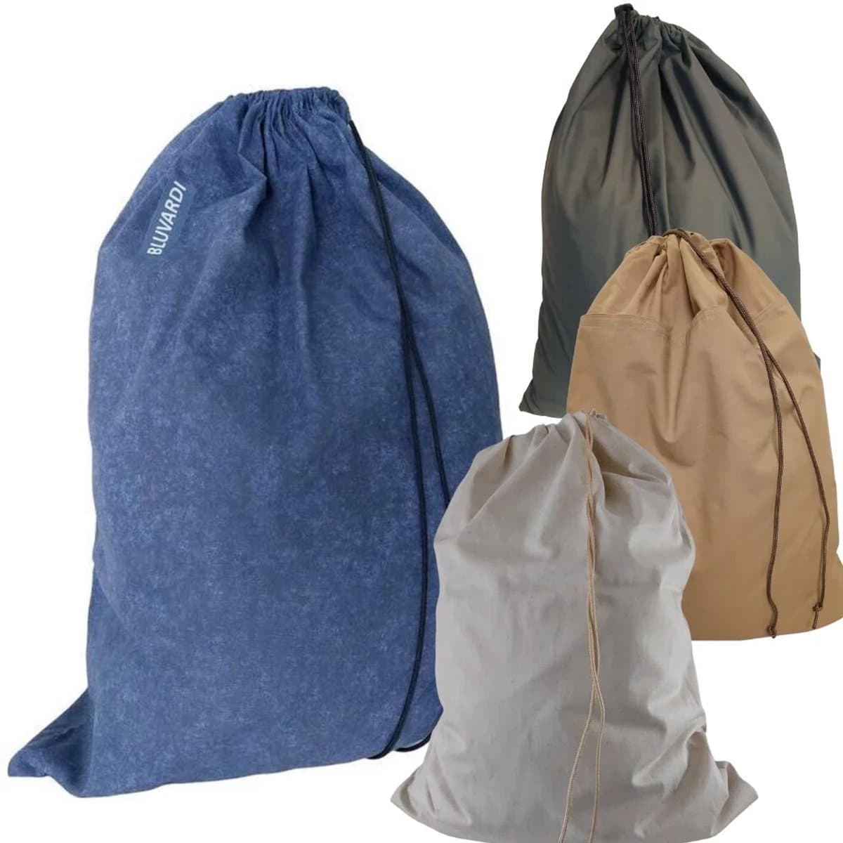 Bluvardi katoenen waszakken set van 4 stuks - XXL -navy blue-heavy duty natural cotton - bruin-grijs — afbeelding 1