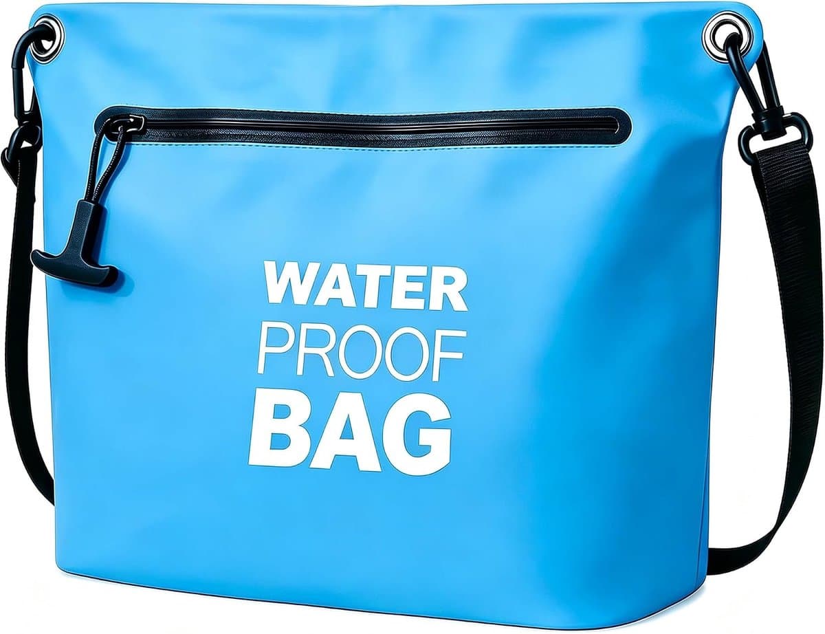 Waterdichte tas schoudertas met luchtdichte ritssluiting, lichte dry bag met verstelbare riem voor strand, zwemmen, reizen en dagelijks gebruik, lichtblauw, draagtas — afbeelding 1