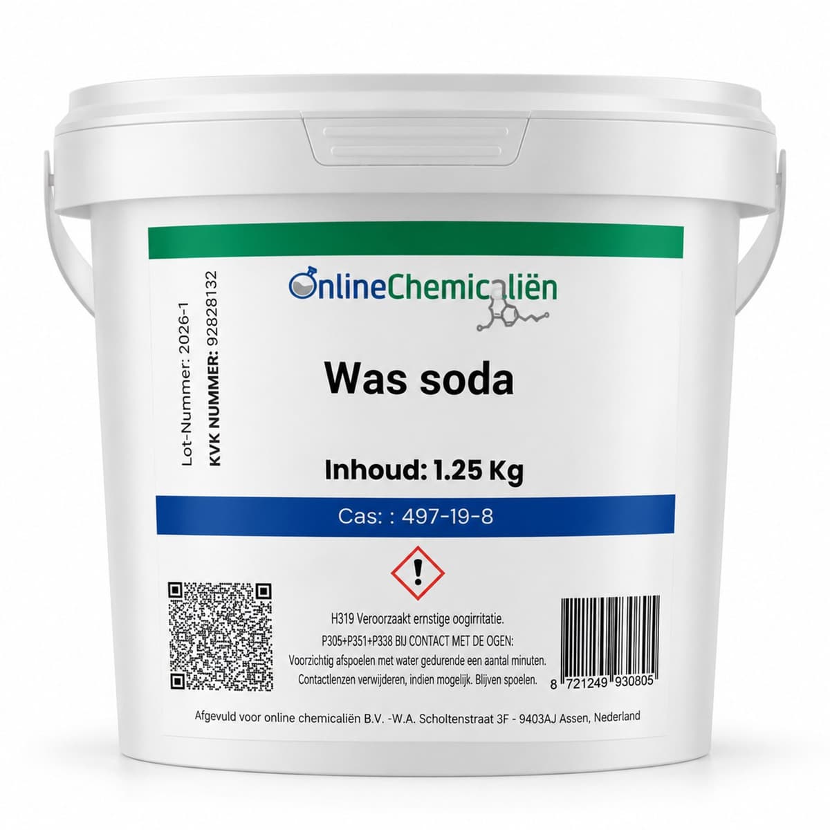 Online chemicalien - Wassoda - 1.25 kg - Natriumcarbonaat - Voor Was & Reiniging — afbeelding 1