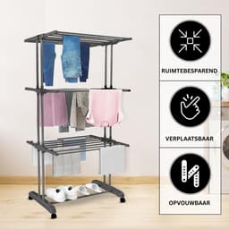 Zolvano® Wasrek Inklapbaar op Wieltjes - Droogmolen - Droogtoren Staand-Donkergrijs — thumbnail 4