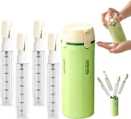 4-in-1 reisdispenser, navulbaar, lekvrij, draagbare reisflessen voor shampoo, draagbare siliconen reisflessen, reisgadgets, vliegtuigdispenser, voor shampoo, crème, spoeling, lichaamsverzorging (groen — thumbnail 1