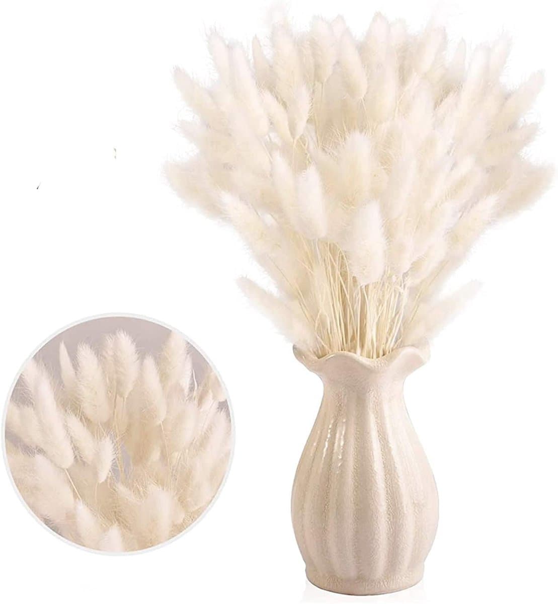 Gedroogd pampasgras, konijnenstaart, gras, 30 stuks, natuurlijke droogbloemen, boeket, decoratie, kunst, groot, droogbloemen, pampasgras voor interieur, fotografie, bruiloft, wit — afbeelding 1
