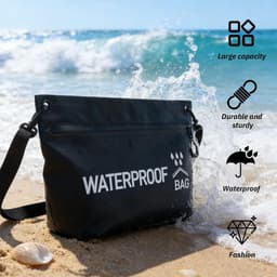 tas, 4 liter, zwart, strand- en zwemtas, IPX4, met verstelbare schouderriem, waterdichte ritssluiting voor optimale bescherming, ideaal voor watersport, wandelen en reizen — thumbnail 2