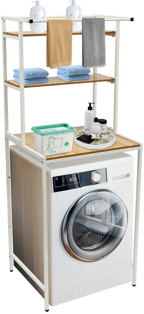Homezo opbergrek boven wasmachine - 3 Opbergniveaus - Open ontwerp - Draagvermogen planken 10 kg - Onderste deel: 65x60x97 cm — afbeelding 1