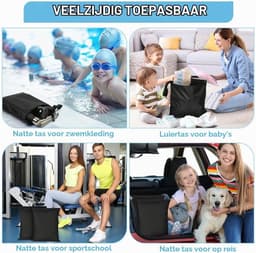 3 Stuks Natte Droge Zakken, Natte Dry Bag Waterdichte Reistas, Stoffen Luier Natte Zak met Handvat & Rits, Wasbare Reistas Organizer Yogatas voor Natte Zwemkleding, Sportschool, Strand (Zwart) — thumbnail 3