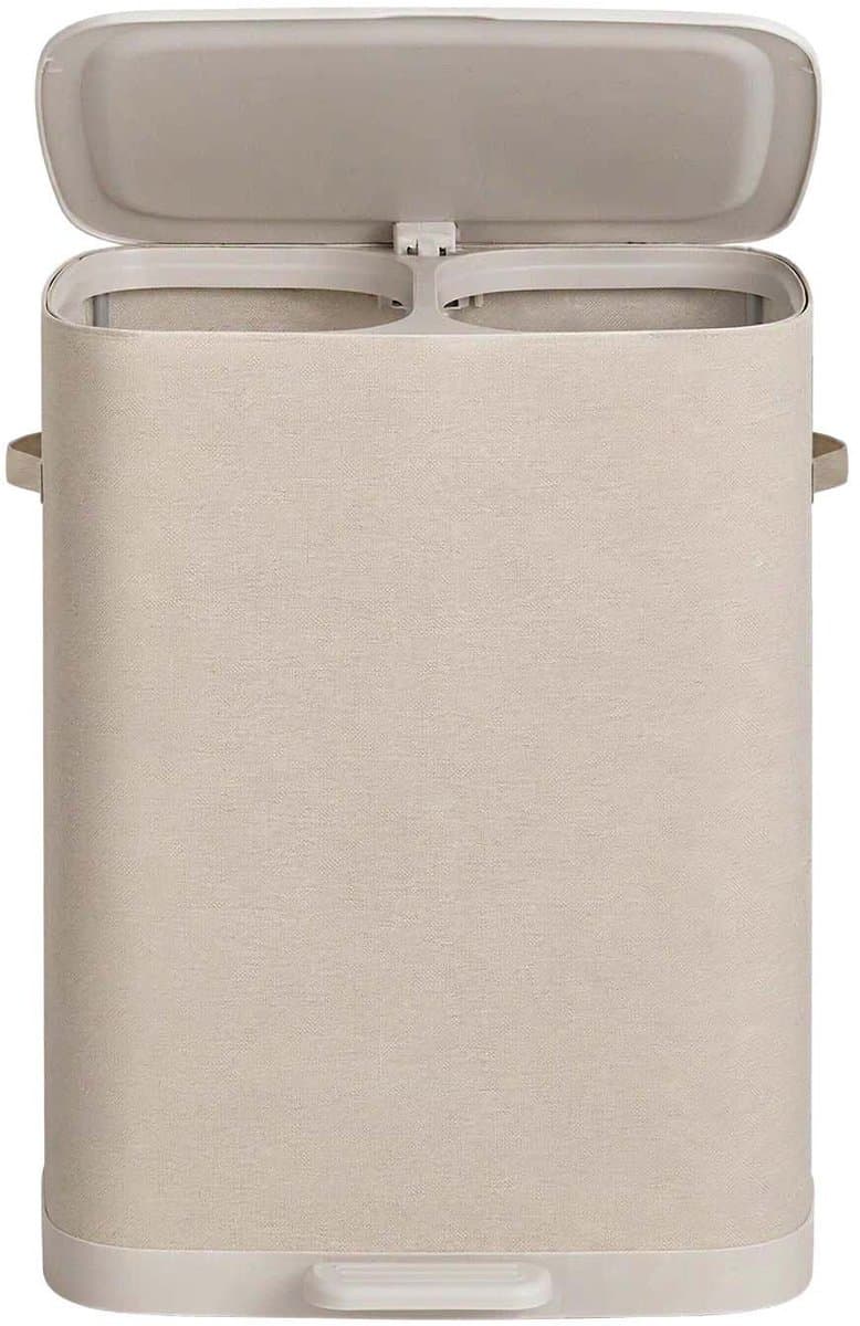 Wasmand Opvouwbare wasmand voor vuile was Grote inhoud van 160 liter Twee gescheiden vakken+afneembare waszakken+deksel tegen geurtjes en handvat aan de onderkant Stevig frame Waterafstotend en gemakkelijk te reinigen 56 x 47 x 75 cm Beige — afbeelding 1