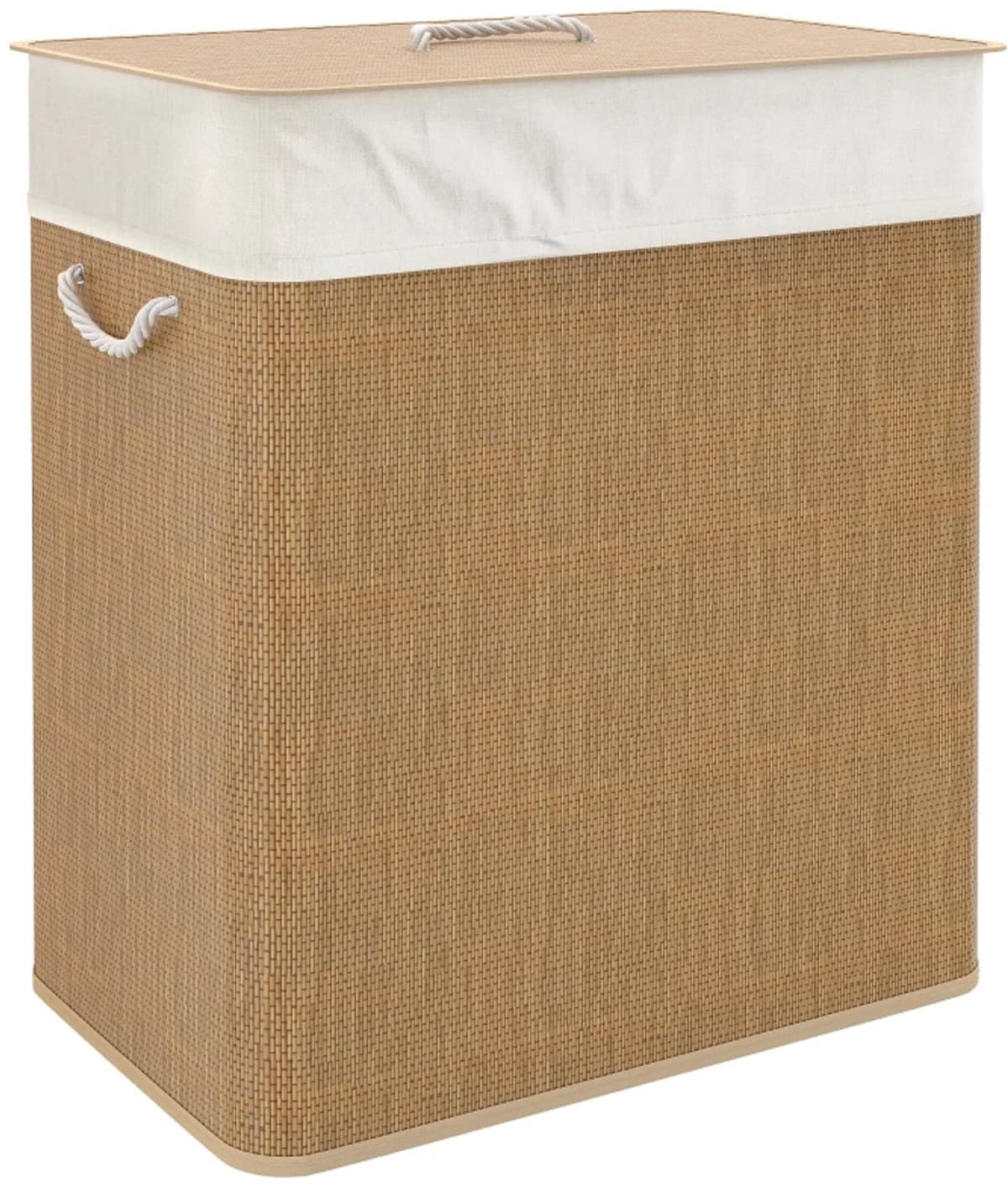 Bamboe wasmand met deksel - 2 vakken - 100 liter - Touwhandvatten - Uitneembare waszak — afbeelding 1