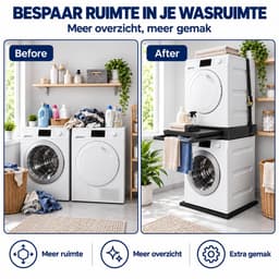ProductXpert Stacko™ - Stapelkit & Anti Trillingsmat voor Wasmachine en Droger - Tussenstuk - Uitschuifbare Plank met Handdoekhouder - Zwart- AntiSlip - Geluidsdempende Antislip Mat - 620 x 620 x 20 mm — thumbnail 4