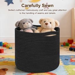 Gevlochten, opbergmand met handvatten, wasverzamelaar handgemaakt, mand voor opberging van dekens, speelgoed, knuffels, kleding, zwart — thumbnail 4
