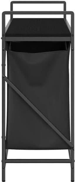 Wasmand – Laundry Basket – Wasbox – Wasopberger – Waszakken – Met Twee Compartimenten – Bovenste Opbergrek – Zwart Stalen Frame – Eiken Houtlook — thumbnail 3