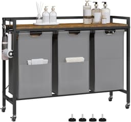 Amolass - Wasmand 3 Vakken - Wassorteerder - Wasmandtafel - Wasmandmeubel op Wielen - 31L per Zak - 96x30x75cm - Uitschuifbaar - — thumbnail 1