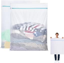 Grote Waszakken Set 2 stuks - 60x80 cm - Waszakken - Wasnetten -Waszak voor Beddengoed - Handdoeken & Kleding - Fijnmazig gaas - Bescherm je Wasgoed en Wasmachine - Wasnet voor Wasmachine - Wit — thumbnail 1