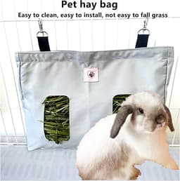 Hooizak voor konijnen en kleine knaagdieren - hangende voerzak voor hooi - grijs — thumbnail 5