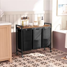Benelux Select Wasmand 3 vakken – Wassorteerder – Wasmand Op Wielen – Afsluitbare Wielen - 3x 40L Vakken – 84 x 33 x 74,5 cm — thumbnail 2