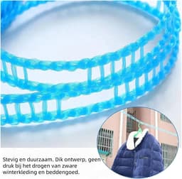 2-delige waslijn voor buiten - Geen boren nodig - Vaste gesp voor winddichtheid en antislip - Ideaal voor het drogen van kleding en dekens - 5 m - Blauw — thumbnail 2
