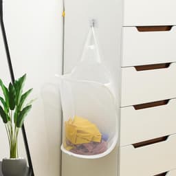 1 stuks – Opvouwbare wasmand voor aan de muur – Hangende wasmand – Wasmand van gaas voor aan de muur – Ademend – Met handvat – Wit – 30*40*18 cm – Geschikt voor kleding en speelgoed – Geschikt voor badkamers, campings en hotels — thumbnail 4