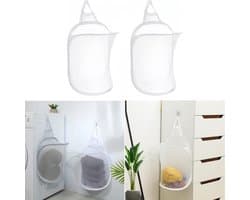 2 stuks – Opvouwbare wasmand voor aan de muur – Hangende wasmand – Wasmand van gaas voor aan de muur – Ademend – Met handvat – Wit – 30*40 cm – Geschikt voor kleding en speelgoed – Geschikt voor badkamers, campings en hotels — afbeelding 1