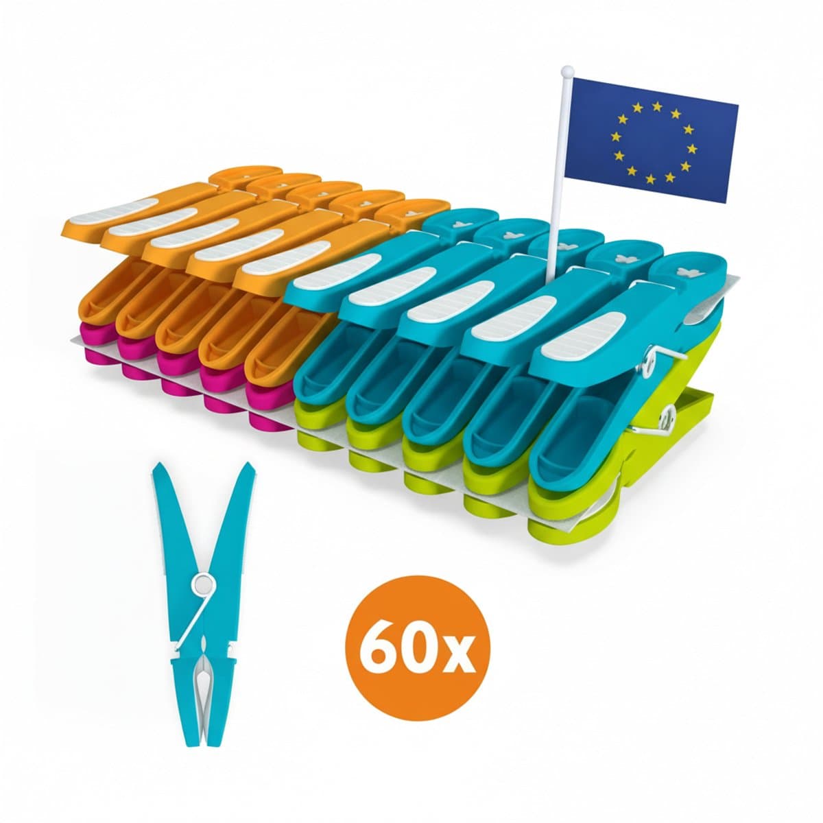 LaundrySpecialist Wasknijpers soft grip - 60 stuks - extra lang en stevig - Made in EU — afbeelding 1