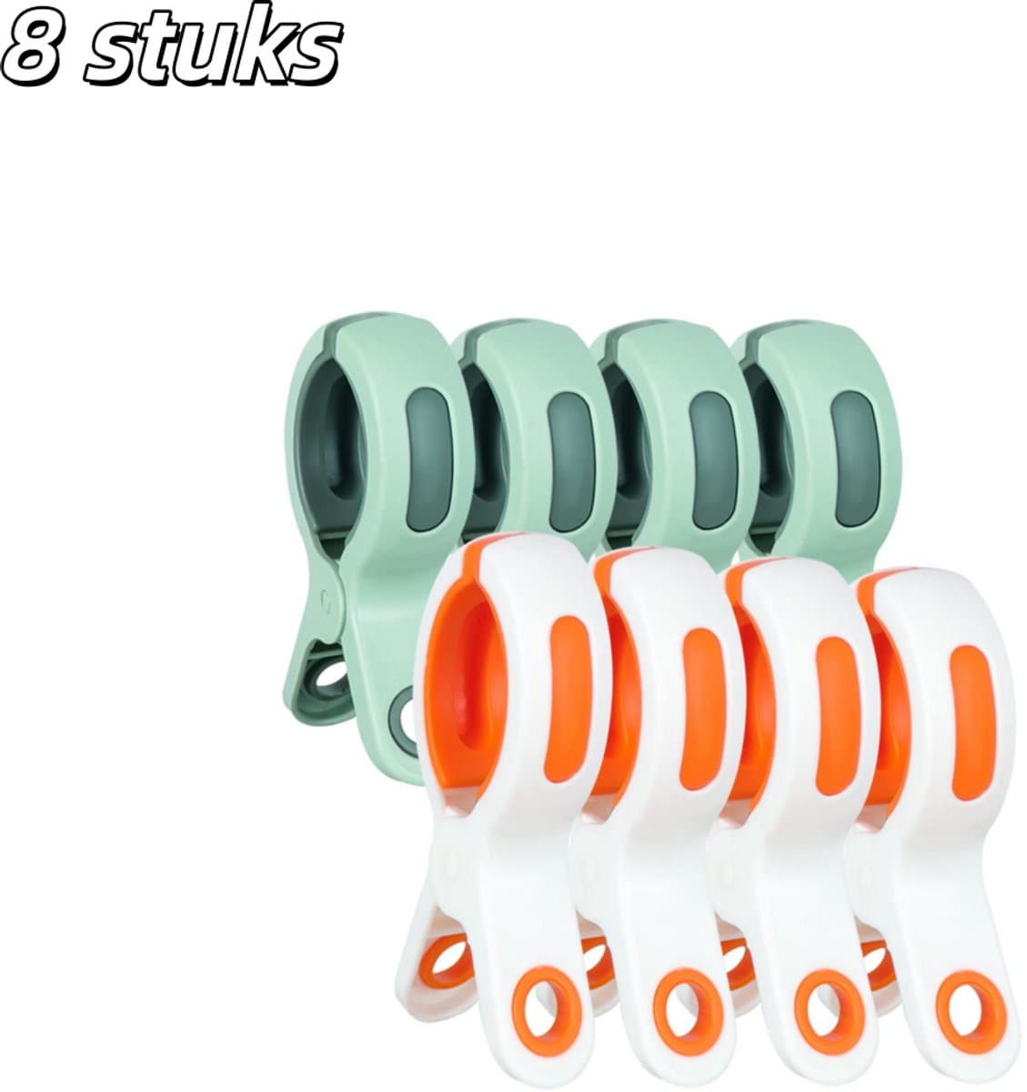 8 stuks - Knijpers - Clips - Strandstoelhanddoekclips - Geschikt voor strandstoelen, zwembadstoelen en cruiseschepen - Groot formaat, stevig en duurzaam - Oranje en groen — afbeelding 1