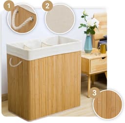 More&Deco - Wasmand - 3 Compartimenten - Bamboe - 100L - Beige — thumbnail 4